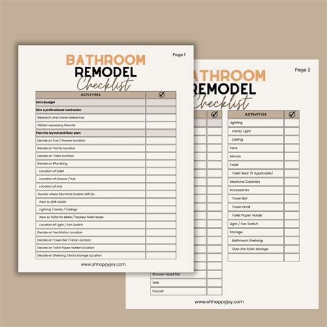 Bathroom Remodel Checklist Template